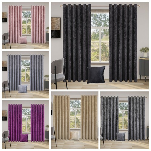 Crushed velvet curtains pair - curtains,