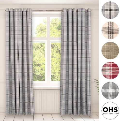 Ohs check eyelet curtains pair - check,