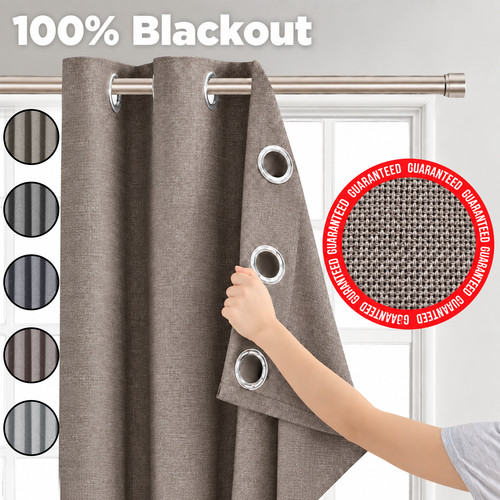 Linen curtains blackout eyelet - linen,