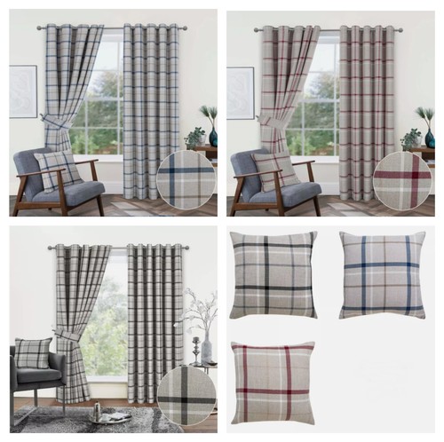 Tartan check eyelet curtains - eyelet,